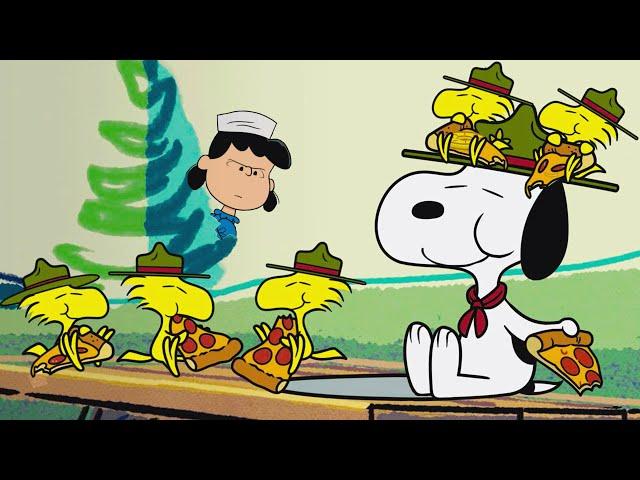 Mission: 1. Get Pizza! 2. Avoid Lucy. 3. Happy Explorer Scouts | Camp Snoopy | Cartoons for Kids