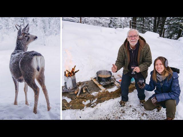Desayuno MONTAÑÉS Canadiense  Cocinando en la Nieve + Ciervo Visitante y Tormenta Invernal ️