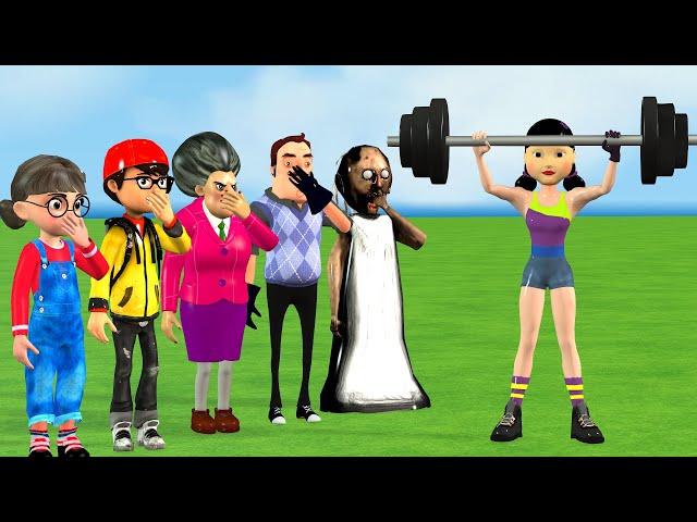 Scary Teacher 3D vs Squid Game: Weight Lifting Challenge - Strongest Contestant Wins!