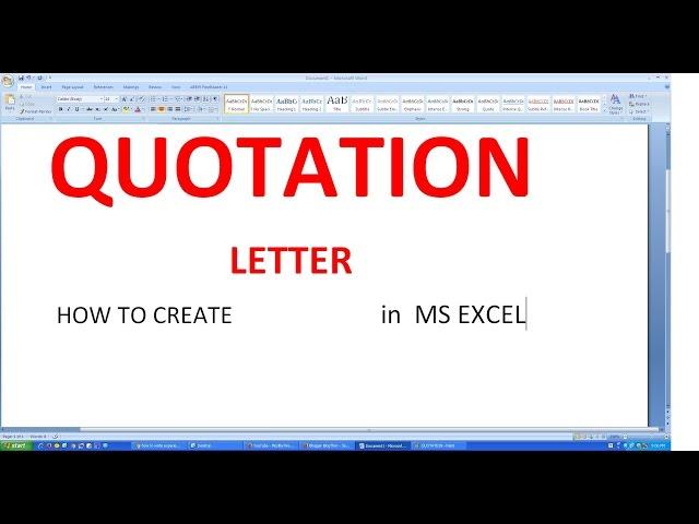 MICROSOFT EXCEL HOW TO MAKE QUOTATION LETTER with SUBJECT COLUMN