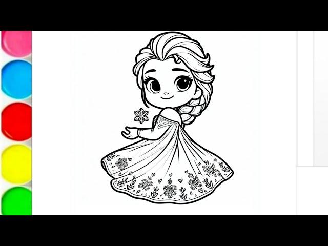 Elsa beautiful Disney princess drawing, how to draw Elsa from Frozen, frozen movie colouring pages