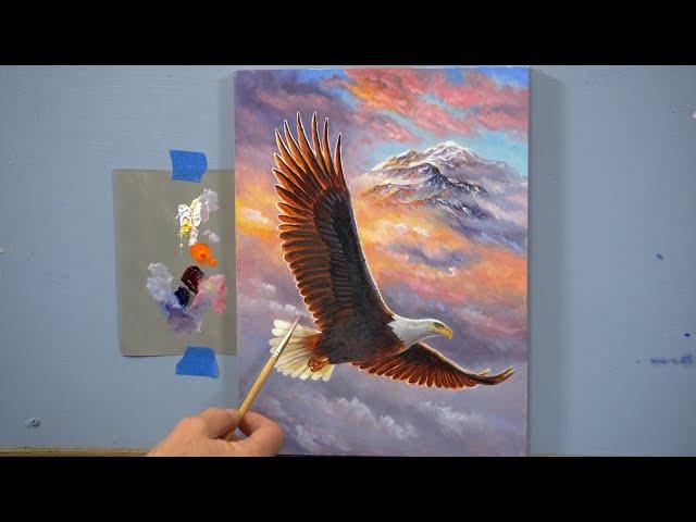 Flying AMERICAN BALD EAGLE Painting Timelapse | "Flying Free"