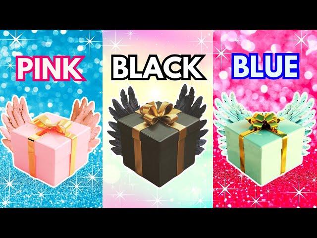 Choose YOUR Gift..!3 Gift Box Challenge Pink, Black & Blue edition #quiz #chooseyourgift #gift