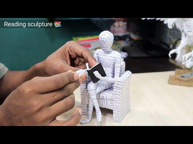 How to Make a Book Reading Sculpture | Newspaper Craft | DIY Paper Art