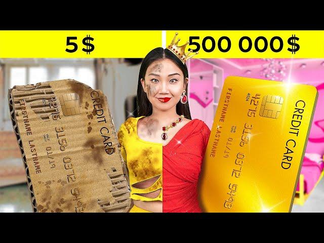 $5 VS GOLD UNLIMITED CARD || Extreme Budget Challenge! RICH vs BROKE by 123GO! CHALLENGE