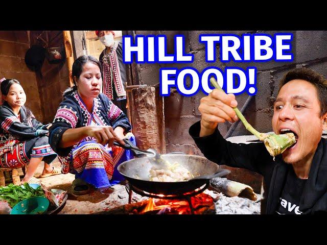 Hill Tribe Food!! WILD BANANA BLOSSOM with Lahu People - Mountain Village!