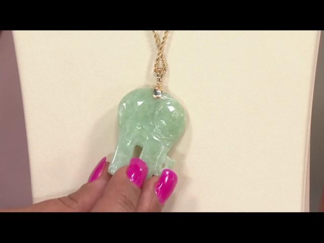 Burmese Jade Carved Elephant Pendant on 30" Chain 14K Gold on QVC