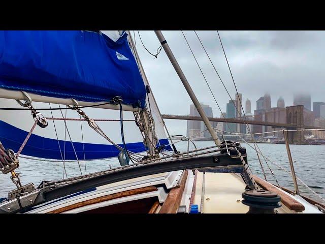 Long Island Sound through East River in the rain single handed