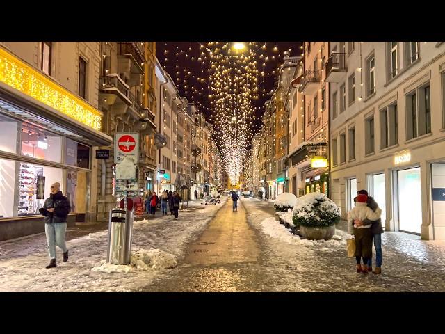 Zurich Christmas Lights ️ Beautiful Winter Snow Walk Bahnhofstrasse Switzerland  4K Walking Tour