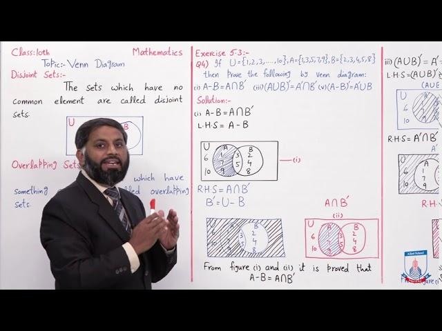 Class 10 - Mathematics - Chapter 05 - Lecture 7 - Exercise 5.3(Q3,4), Venn diagram - Allied School