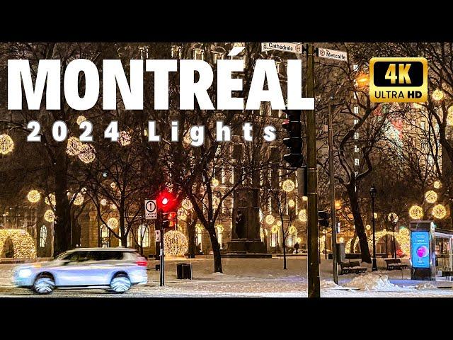 Montréal, Canada 4K Montréal Christmas Lights 2024  Magical Snowy Night Walk️