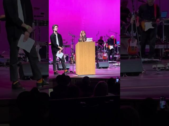 Actress Jane Seymour, and John Zambetti’s son Johnny, presenting The Malibooz Band the award