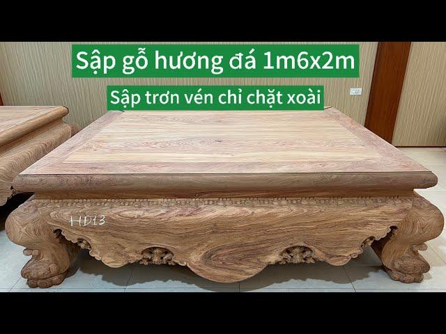 Sập Gỗ Hương Đá 1m6x2m, Sập Trơn Chặt Xoài Vén Chỉ