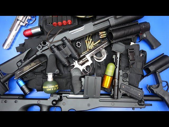 Reloading Airsoft grenade launcher & Military Guns ! Equipment Toys