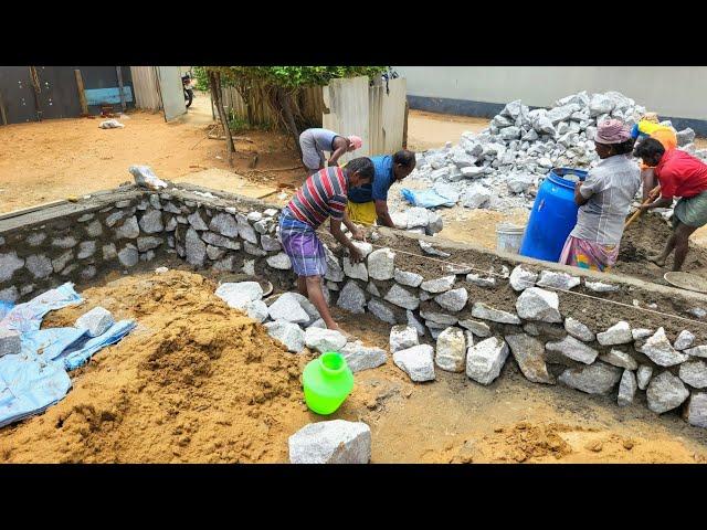 Building Strongest Stone Wall Construction_Foundation Stone Masonry Wall Build with Cement