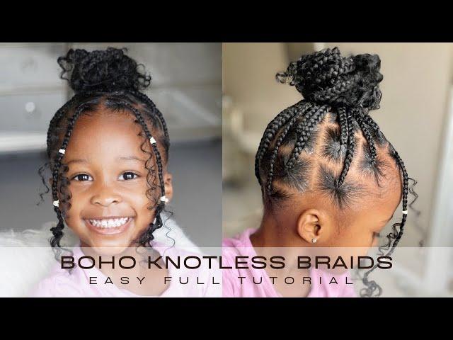 $4 3c Boho Knotless Braids| Kid Hairstyles| Beginner Friendly| 4 hair type protective style