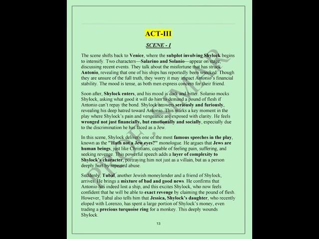 The Merchant of Venice Summary- William Shakespeare- Act-3, Scene- 1