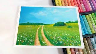 [ENG] Painting a Flower Garden Landscape with Oil Paste l오일파스텔 꽃밭 풍경화  | 오일파스텔 초보 쉬운 설명