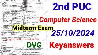 2nd PUC Computer Science Midterm Question Paper 2024 Keyanswers