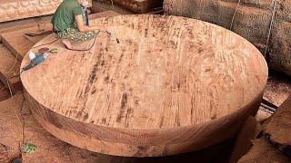 The Giant Round Table Was Cut From A 200-Ton Tree // Dangerous Woodworking Techniques