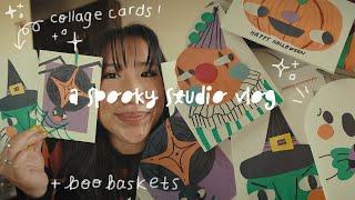 Spooky Studio Vlog  Make Collaged Halloween Cards & Boo Baskets with Me!