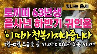 63년생 토끼띠 2025년 운세 하반기 귀인운'이 띠' 3가지 천을귀인입니다 상극인 띠 '3가지' 계묘년 63년생 운세 계묘생 토끼띠말년운 1963년생 재물운 을사년 하반기