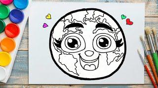 How to Draw Cute a Earth | Easy Step by Step Earth Drawing for Kids & Toddlers #saveearth