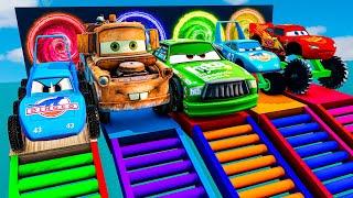 Lightning McQueen vs King Dinoco vs Matr vs Slide Colors with Portal Trap - BeamNG.Drive