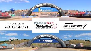 Forza Motorsport vs Gran Turismo 7 - WeatherTech Raceway Laguna Seca Side By Side Comparison