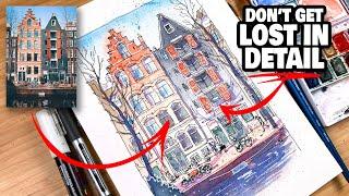 URBAN SKETCHING loose ink & watercolor tutorial | Easy Step by Step Process