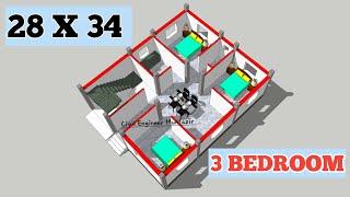 28x34 House plan || 3 BHK house plan || Floor plan design || 3d house plan || Ghar ka Naksha