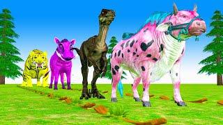 Paint & Animals Cow, T rex, Lion, Tiger, Boar  Fountain Crossing Transformation Animal Cartoon #1