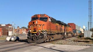 2 Trains Pass Perfectly One After The Other At Railroad Crossing, Railroad Diamonds In Deshler Ohio