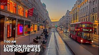 7AM London bus ride through the heart of London - Oxford St, Piccadilly, Big Ben - Bus Route 453 