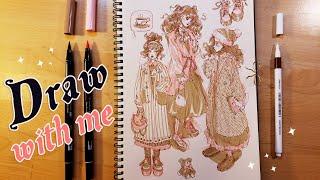  Filling a sketchbook page! // limited colorscheme winter fashion drawings - pen and markers