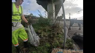 Cleaning illegal dumping on 5th St. in Oakland, CA