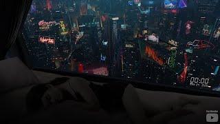 ASMR Cyberpunk Future City Window Sound Ambience 7 Hours 4K Wallpaper - Sleep Relax Focus Chill