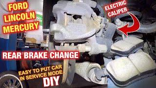 How to replace rear brakes on Lincoln MKZ put car in service mode, Lincoln MKC or MKT rear brake pad