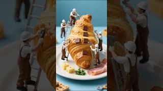Tiny Chefs Make Giant Croissant—So Cute It’s Tasty! #minichef #miniatureworkers #tinychefs #shorts