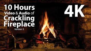 4K UHD 10 hours - Best Fireplace & Crackling Audio - relaxing, warm, calming