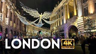  London, UK: Christmas Lights, Oxford Street & Regent Street – Evening Walk | 4K HDR