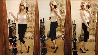 Crossdressing in Cropped Leggings, High Heels and White Cami Top | Kelsey Cobalt