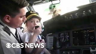 Pilot gets emotional introducing Make-A-Wish recipient – his niece.