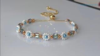 Dainty Daisy Bracelet/Step by Step Beaded Jewelry making Tutorial Diy