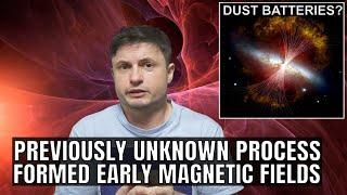 Previously Unknown Dust Battery Mechanism Kickstarted Galactic Magnetic Fields