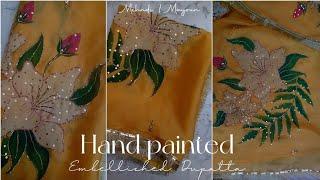 Hand painted emballished dupatta for Mehndi/Mayoun@bluebird-arts