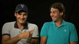 Roger Federer & Rafa Nadal can't stop laughing when filming charity match promo 