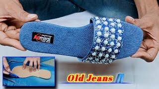 make sandals from used jeans | how to make nice sandal for old jeans | ladies chappal diy sandals