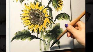 [밥아가씨  Minspace Art] 돈 불러오는 그림, 해바라기 수묵담채화 그리기 Sunflower painting