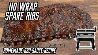 No Wrap Spare Ribs on a Pellet Grill w/ Homemade BBQ Sauce